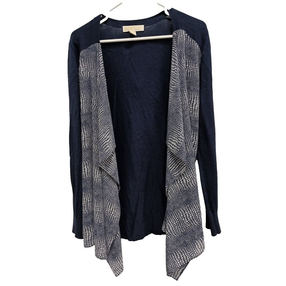 Michael Michael Kors Womens Flyaway Cardigan Medium Navy Chiffon Contrast Casual